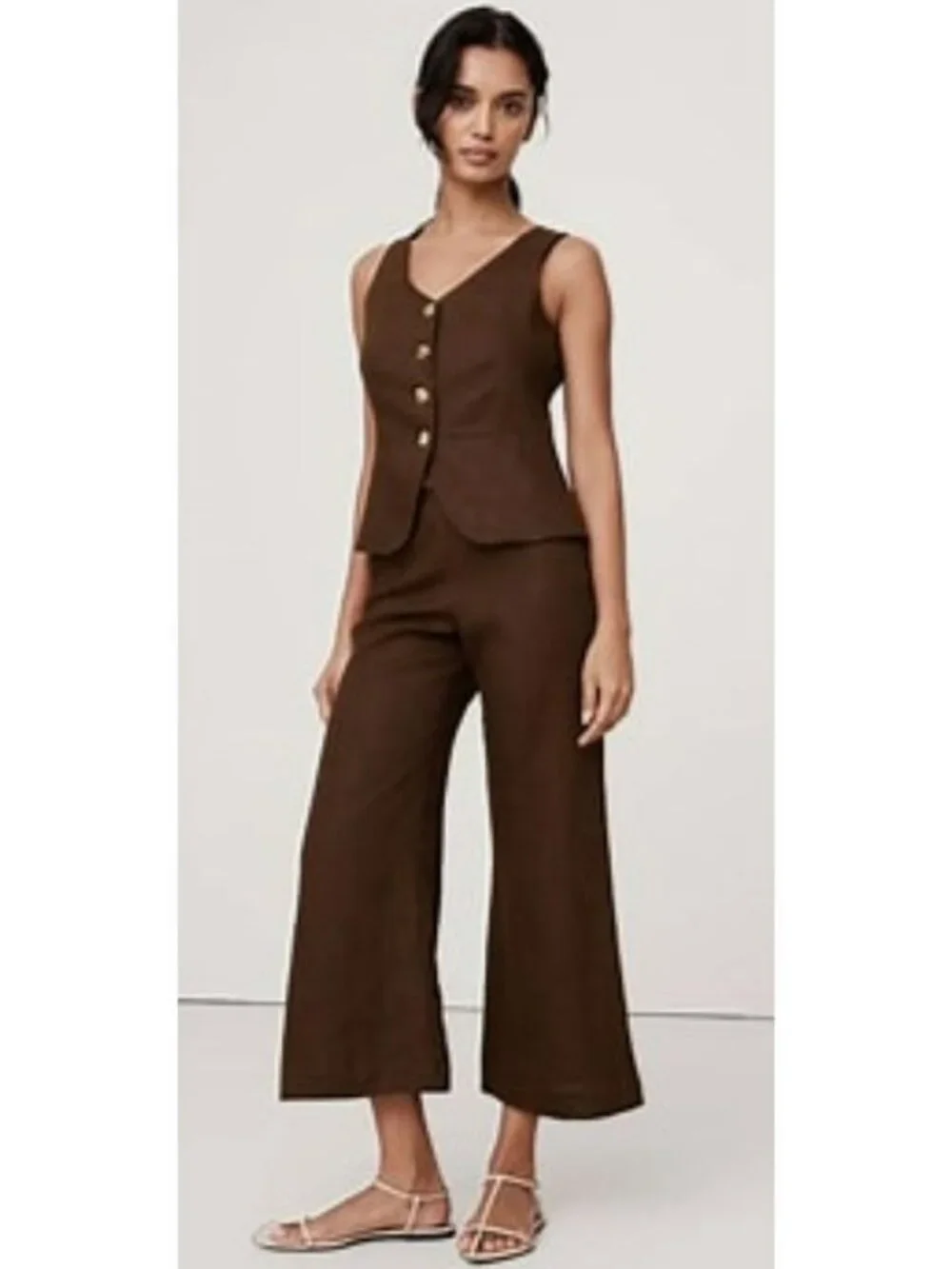 Banana Republic Mid-Rise Kick-Flare Linen Ankle Pant Espresso Brown Size: 14 NWT